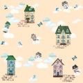cute house for kids stickers. hand draw illustration for print. fun house for children Royalty Free Stock Photo